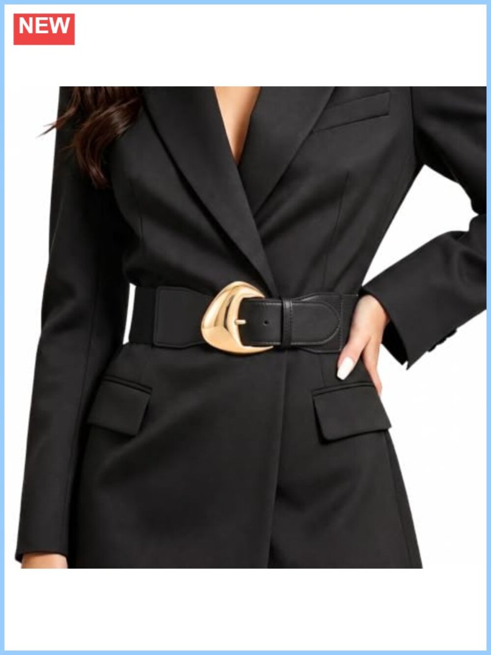 Women's Wide Elastic Stretchy Belt Gold Buckle Waistband for Dresses